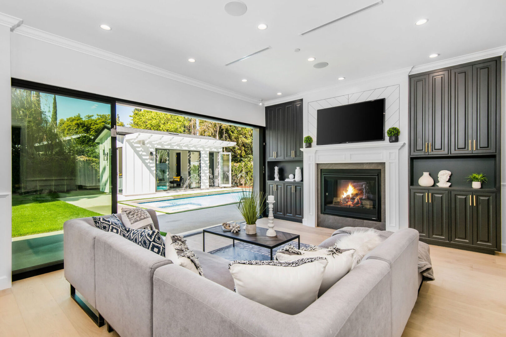 Stylish Living Room With Big Glass Doors