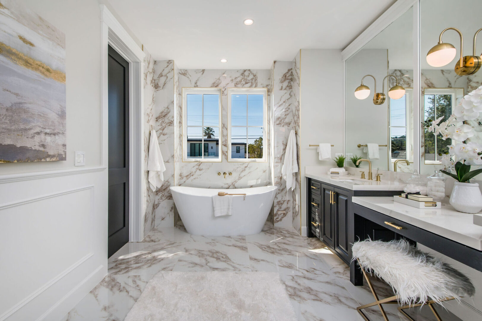 Luxury Bathroom With Marble Floor and Walls