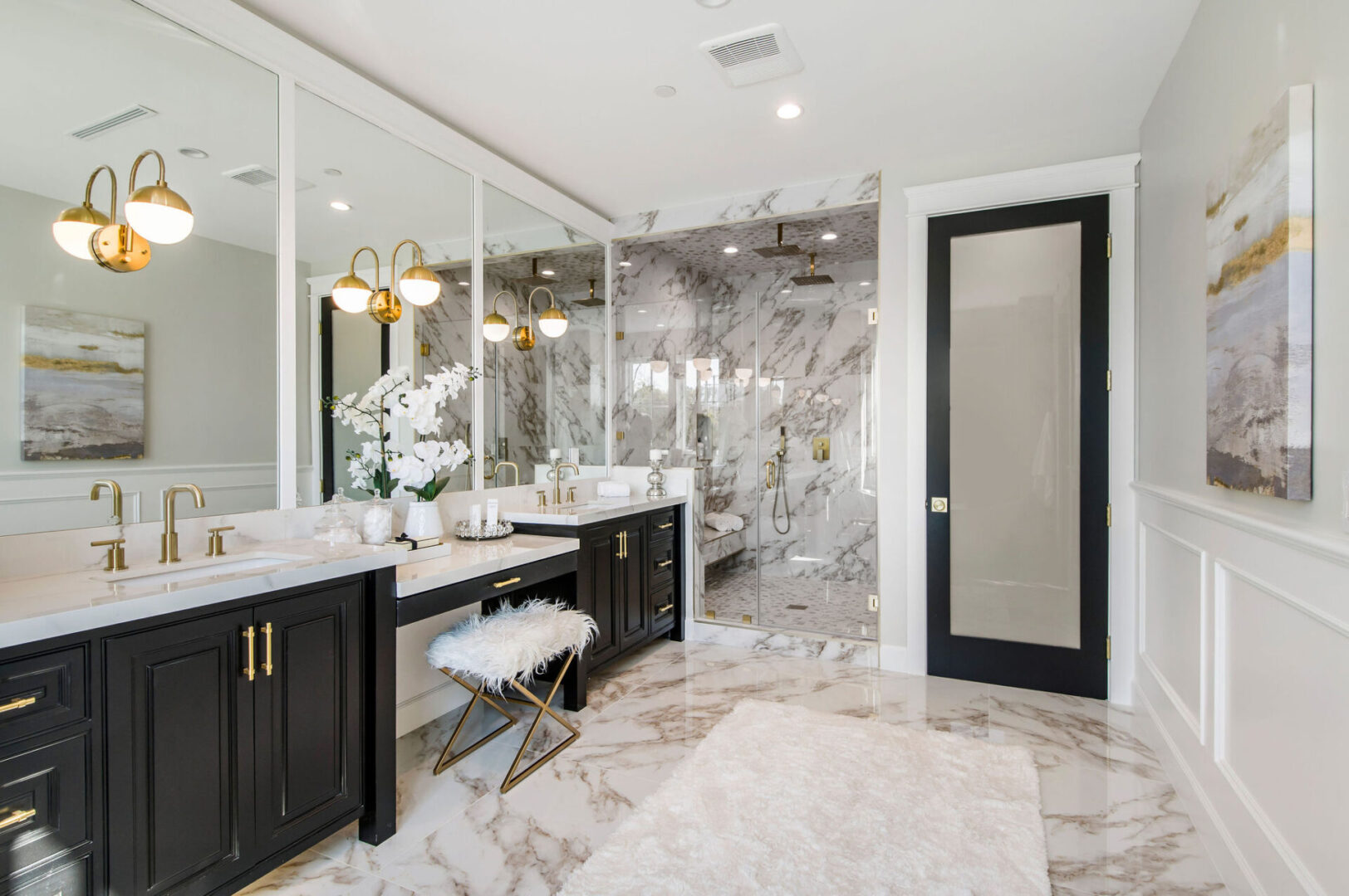 Inside a white vanity and bathroom