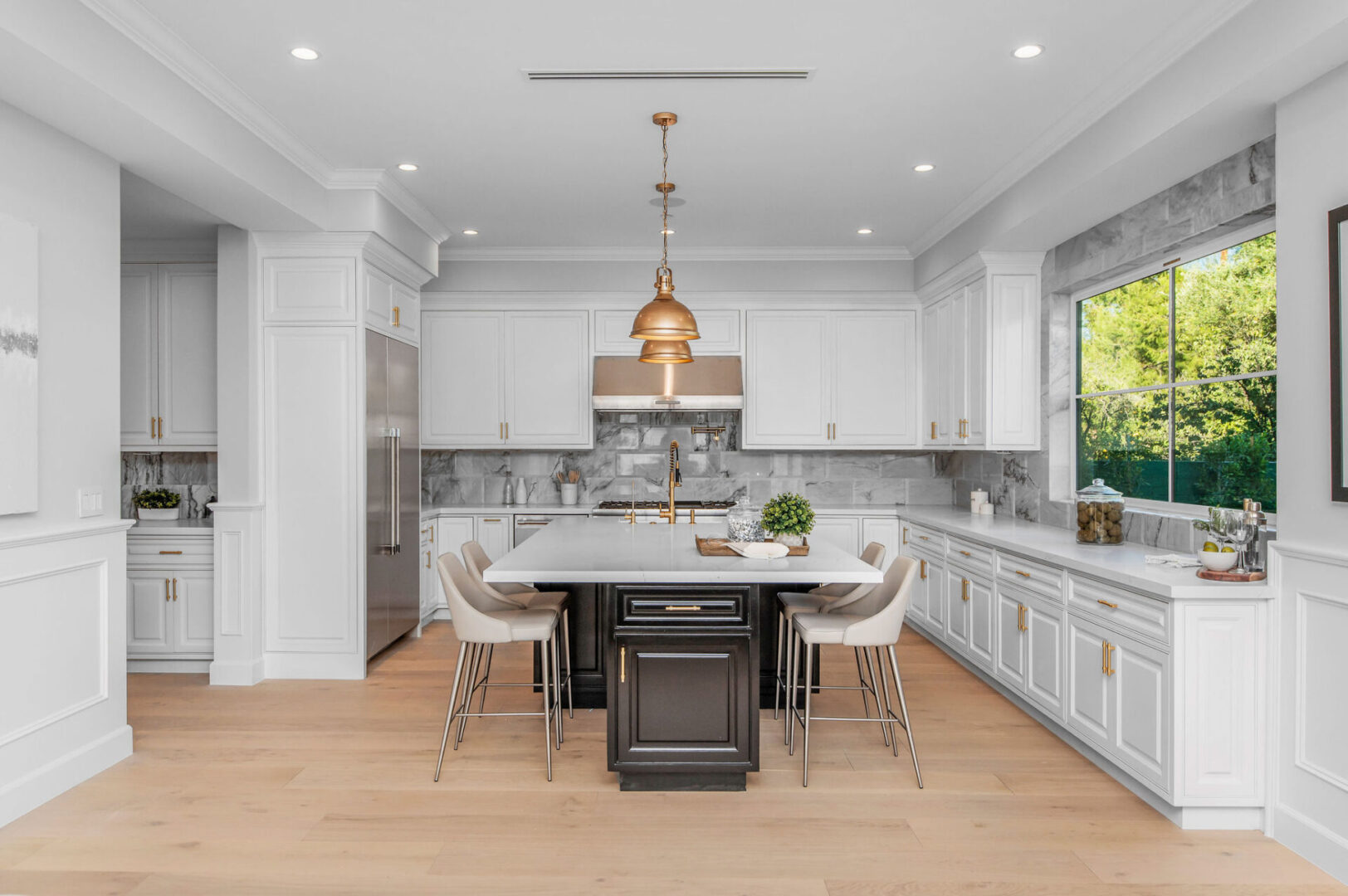 A view of white dining area interiors